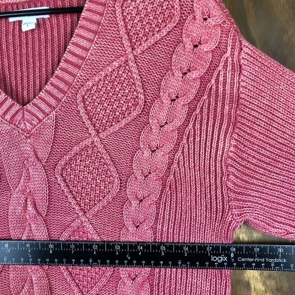 Sonoma Womens Sweater Blush Pink V Neck Cable Knit Fisherman Long Sleeve Large - Picture 7 of 12